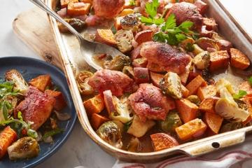 Sheet Pan Chicken with Sweet Potatoes and Brussels Sprouts